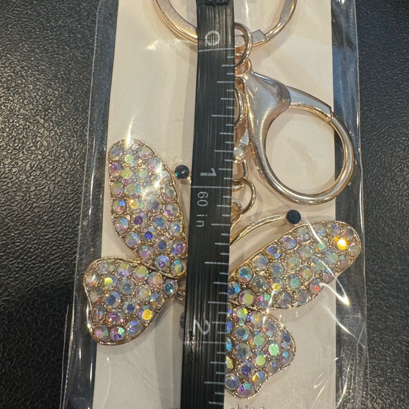 BAG CHARM  Gold Tone Clear Crystal Butterfly Bag Charm Keychain Mint - Picture 5 of 5